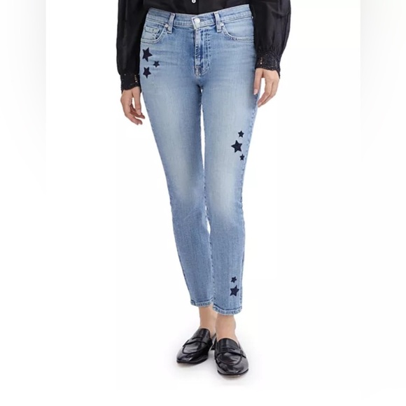 7 For All Mankind The Ankle Skinny Star Embroidered Blue Jeans in Trio size 26 - Picture 3 of 8